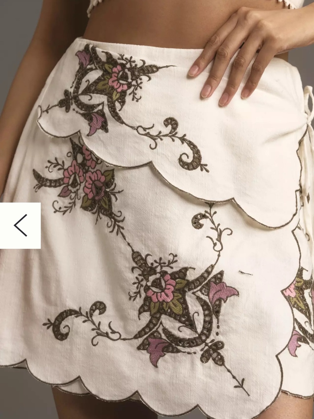 BRAND NEW Anthropologie Cream Wrap Skirt with Pink & Olive Embroidery - Picture 5 of 5